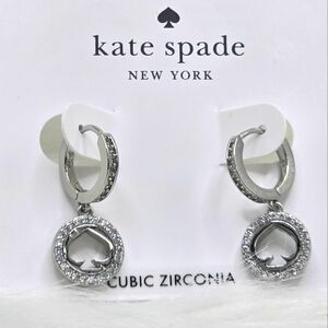 Kate Spade Silver Cubic Zirconia Huggie Open-Spade Earrings